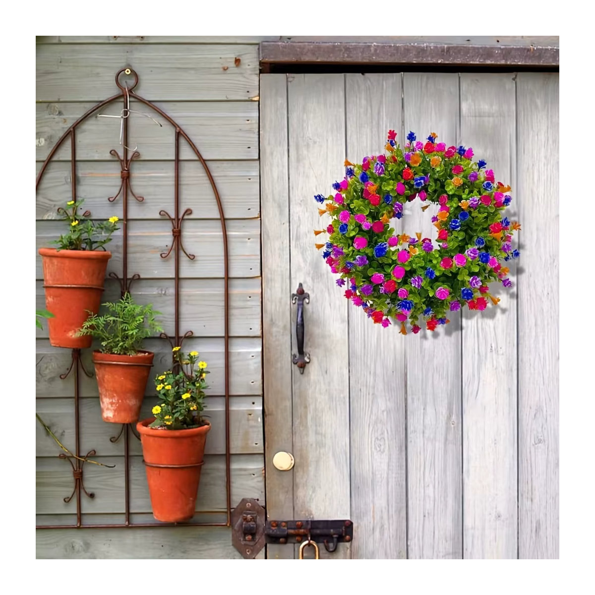 WINTOGETHER Osterkranz aus künstlichen Blumen und Blättern, bunter Frühlingskranz zum Aufhängen, Durchmesser: 45 cm, mehrfarbig und grün - Bild 2