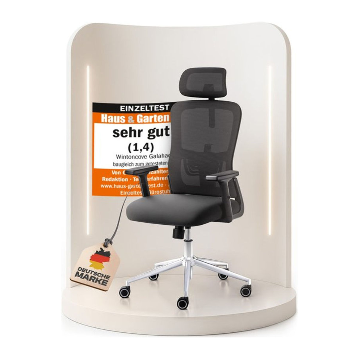 WINTONCOVE Galahad Ergonomischer Bürostuhl aus Mesh in Schwarz – Moderner Schreibtischstuhl - Bild 1