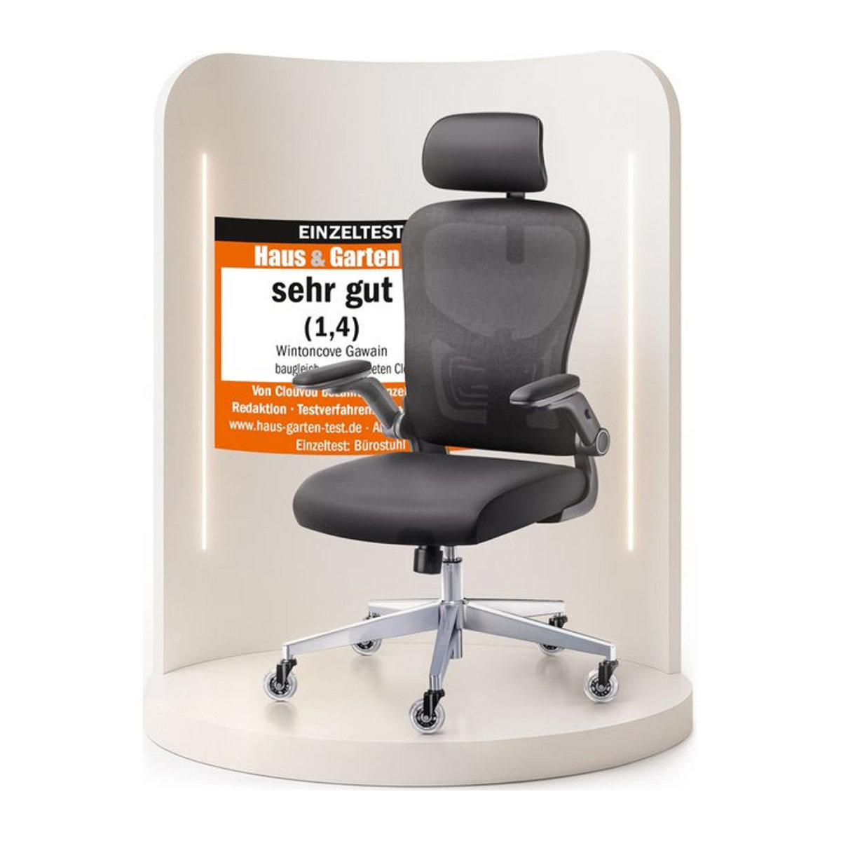 WINTONCOVE Gawain Ergonomischer Bürostuhl in Schwarz mit Mesh-Rückenlehne und modernem Design - Bild 1