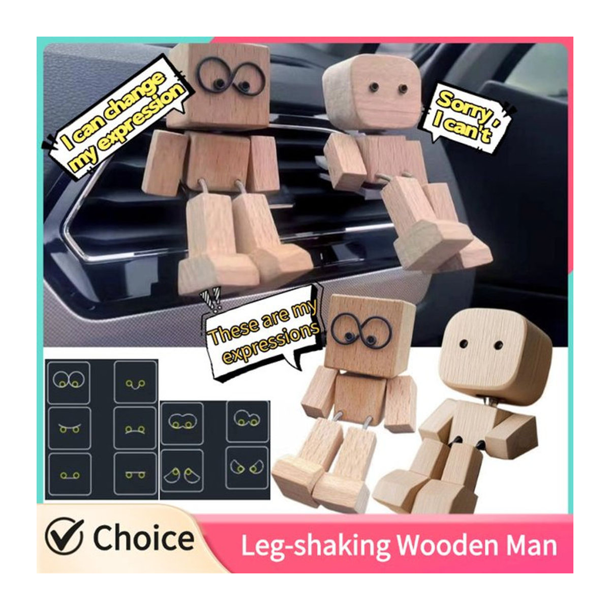 Wippende Holzfigur Mensch als Auto-Armaturenbrett Dekoration in Braun - Bild 1
