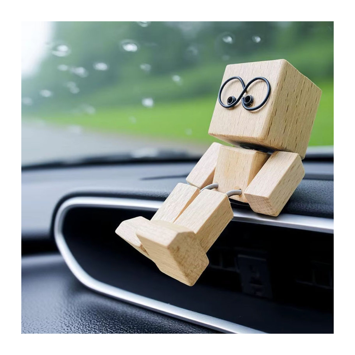 Wippende Holzfigur Mensch als Auto-Armaturenbrett Dekoration in Braun - Bild 6