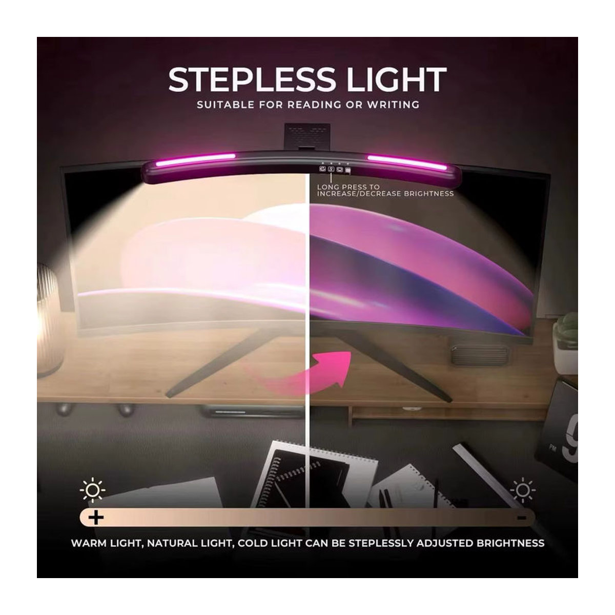 Wisciton LED Computer Monitor Lichtleiste mit stufenloser Dimmung und RGB Hintergrundbeleuchtung in minimalistischem Design - Bild 4