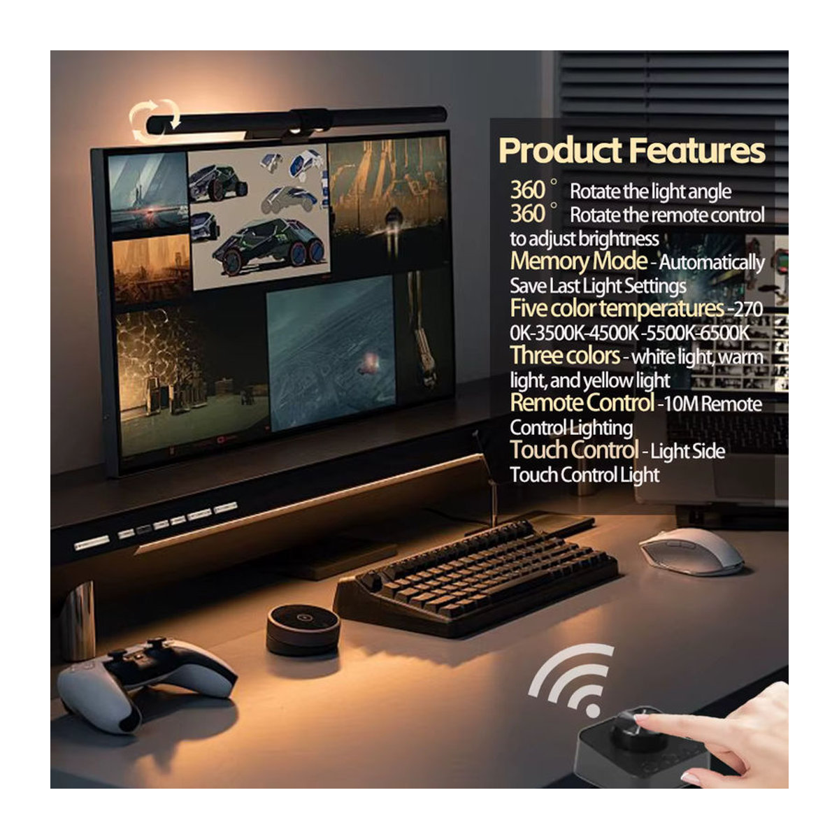 Wisciton LED PC Monitor Bildschirm Licht Streifen RGB Atmosphäre Lampe zur Augenpflege für Arbeit, Spiel und Lernen, Minimalistisch - Bild 5