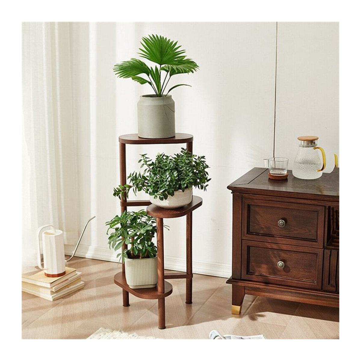 Wisfor 3-stöckiges Bambus-Pflanzenregal in Natur Braun als Blumenständer und Topfhalter für Balkon und Garten - Bild 1