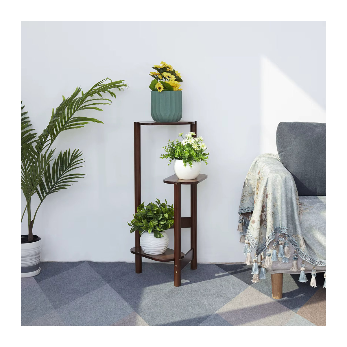 Wisfor 3-stöckiges Bambus-Pflanzenregal in Natur Braun als Blumenständer und Topfhalter für Balkon und Garten - Bild 3