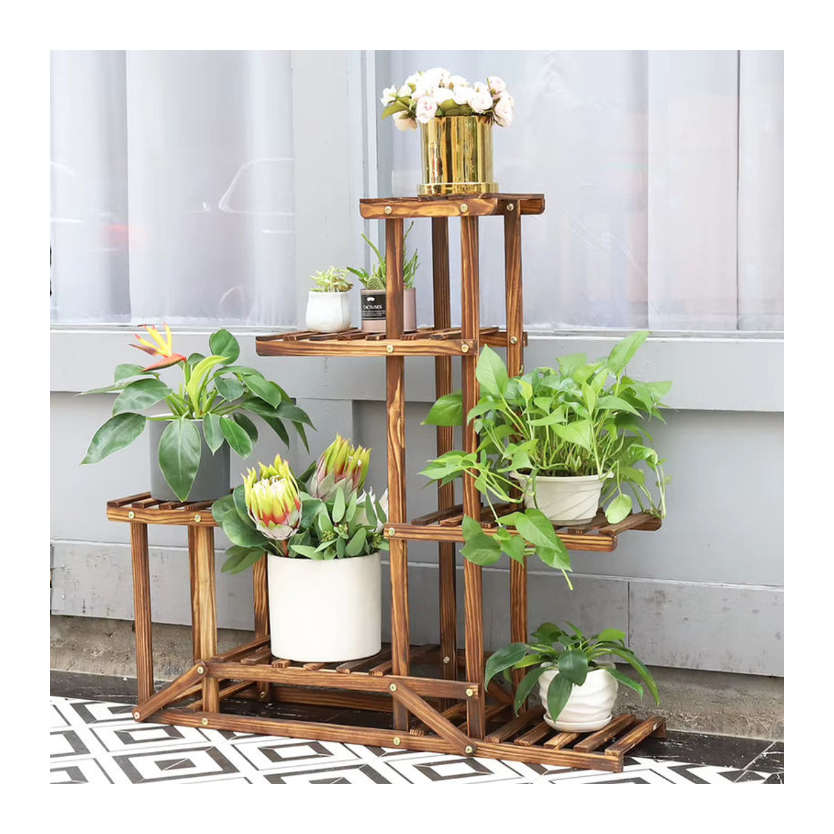 Wisfor Pflanzenregal aus Holz mit 6 Ebenen für Blumen und Töpfe für Garten und Terrasse - Bild 3
