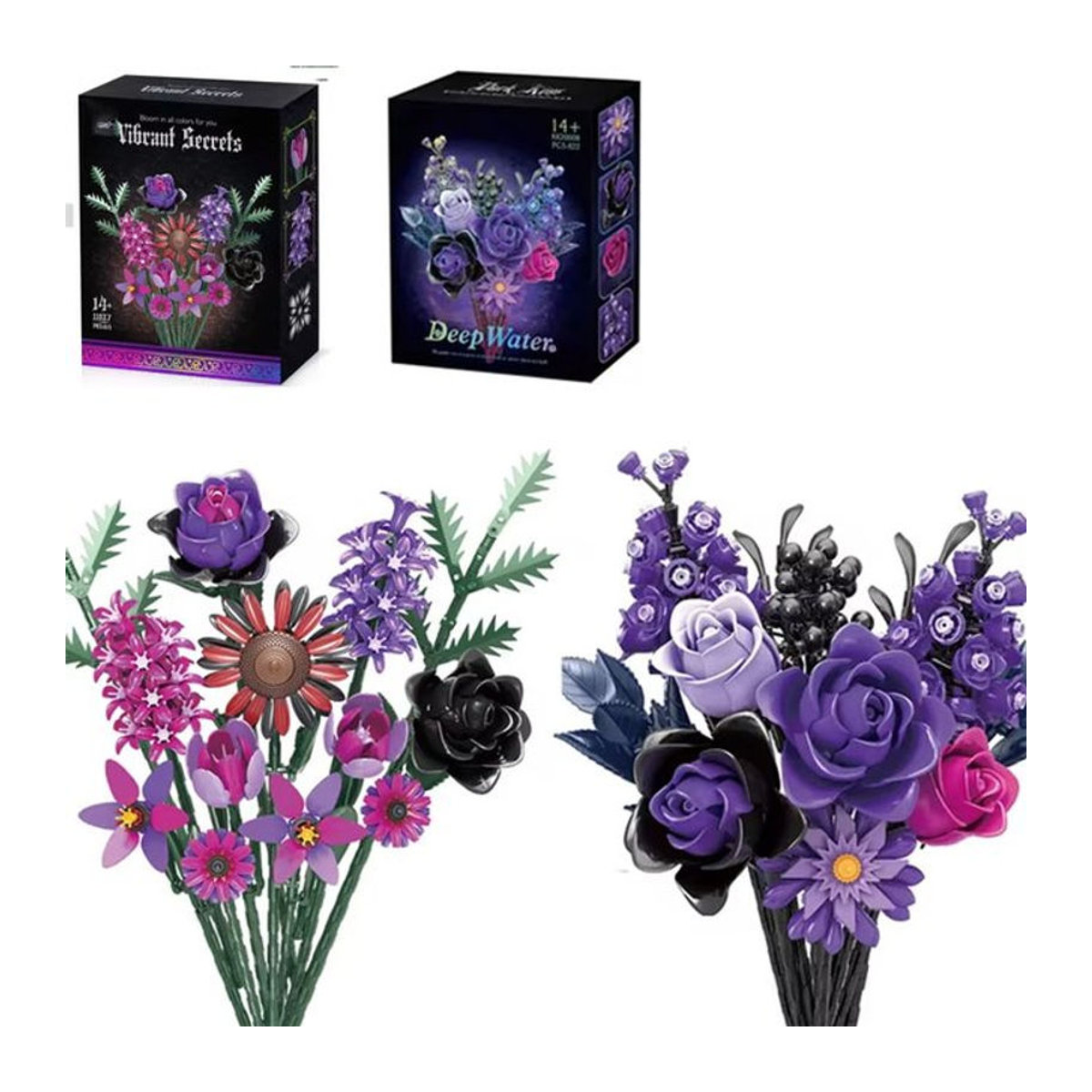 Wishiot MOC Bausteine Rosenstrauß Lila Künstliche Blumen als DIY Dekoration und Geschenk - Bild 1