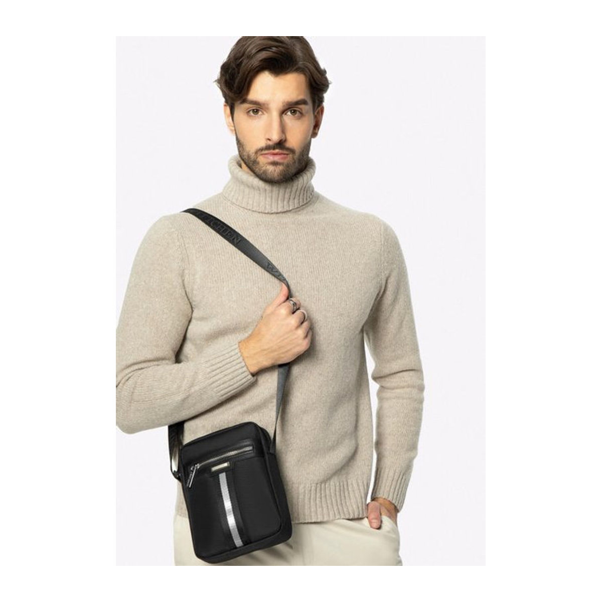 Wittchen Umhängetasche für Herren mit dekorativem Band in Schwarz, modern und minimalistisch - Bild 1