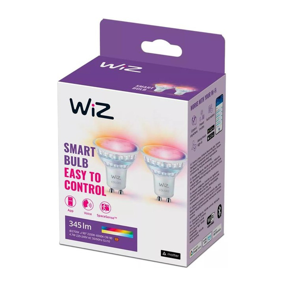 WiZ Smart-Lampe White & Color GU10 Doppelpack mit RGBW Licht in Weiß und Bunt, 4.7W - Bild 2