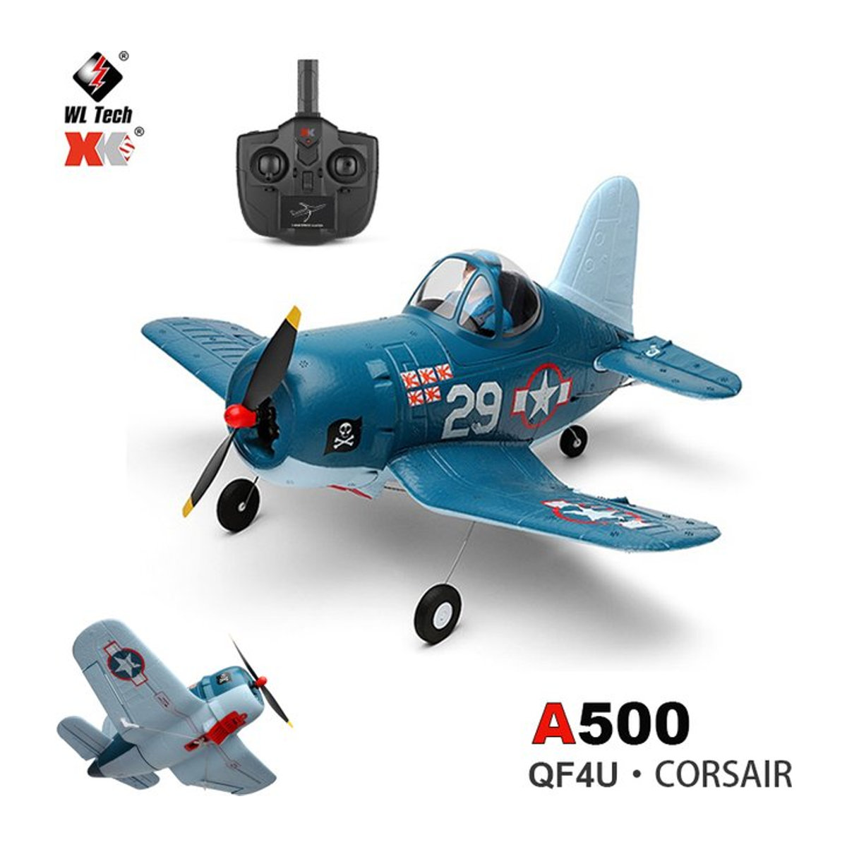 WLtoys XK A500 RC Flugzeug QF4U Kämpfer in Blau mit Fernbedienung und 6G Modus - Bild 1