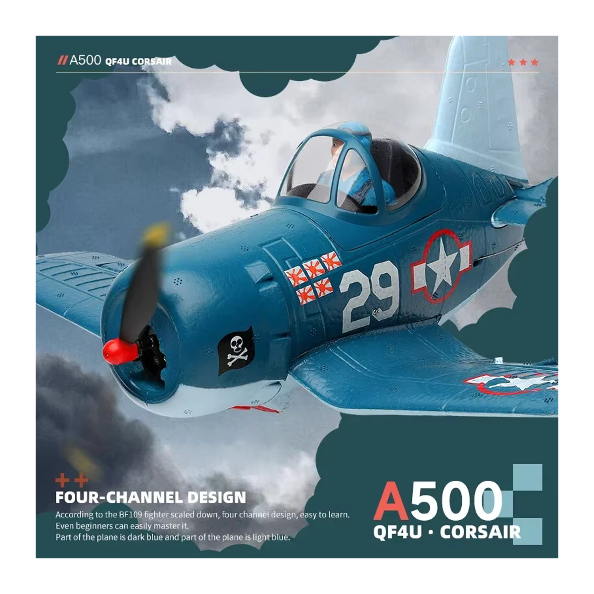 WLtoys XK A500 RC Flugzeug QF4U Kämpfer in Blau mit Fernbedienung und 6G Modus - Bild 2