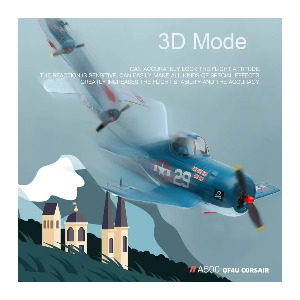 WLtoys XK A500 RC Flugzeug QF4U Kämpfer in Blau mit Fernbedienung und 6G Modus - Bild 3