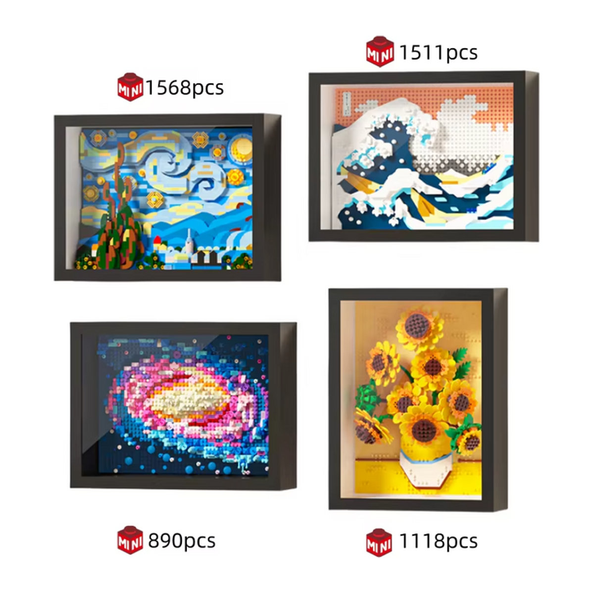 WLYX Baustein Set Sonnenblume und Sternennacht als Wandmontage Ornament in Gelb und Mehrfarbig - Bild 1