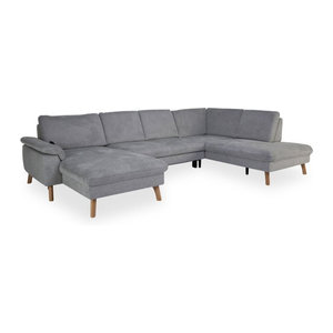 Wohnlandschaft Mondo Livento in Grau und Silber aus Polyester Stoff, Modernes Design, Breite: 220 cm, Tiefe: 183 cm, Höhe: 68 cm, Breite: 89 cm