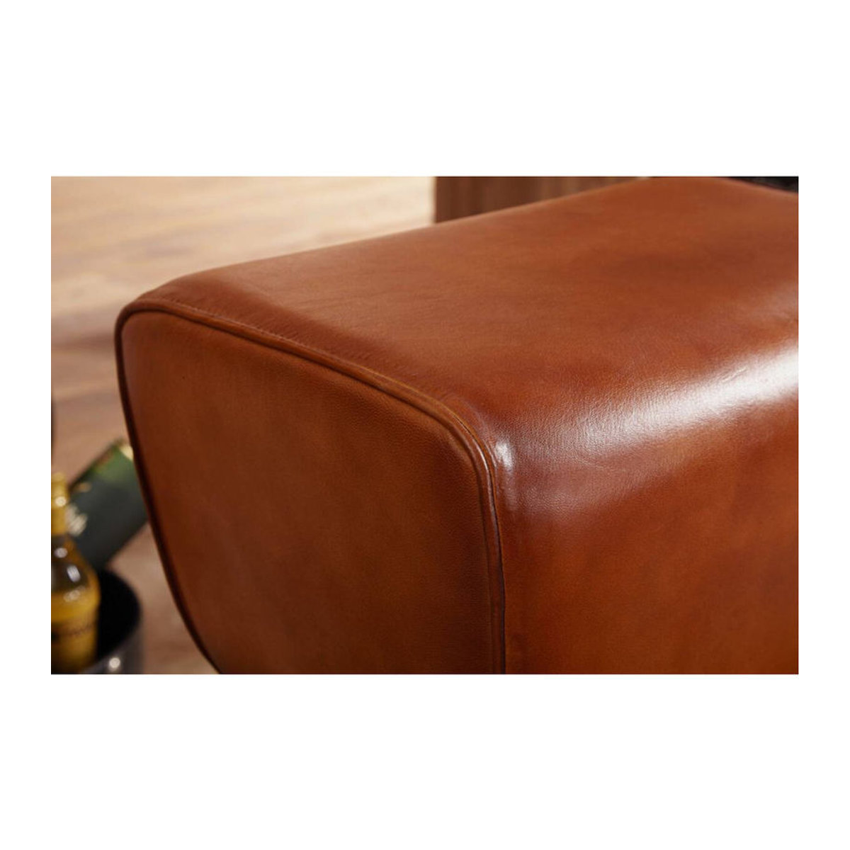 Wohnling Barhocker aus Echtleder und Massivholz in Braun Natur, Skandinavisch, B/T/H: 43 x 43 x 75 cm - Bild 3