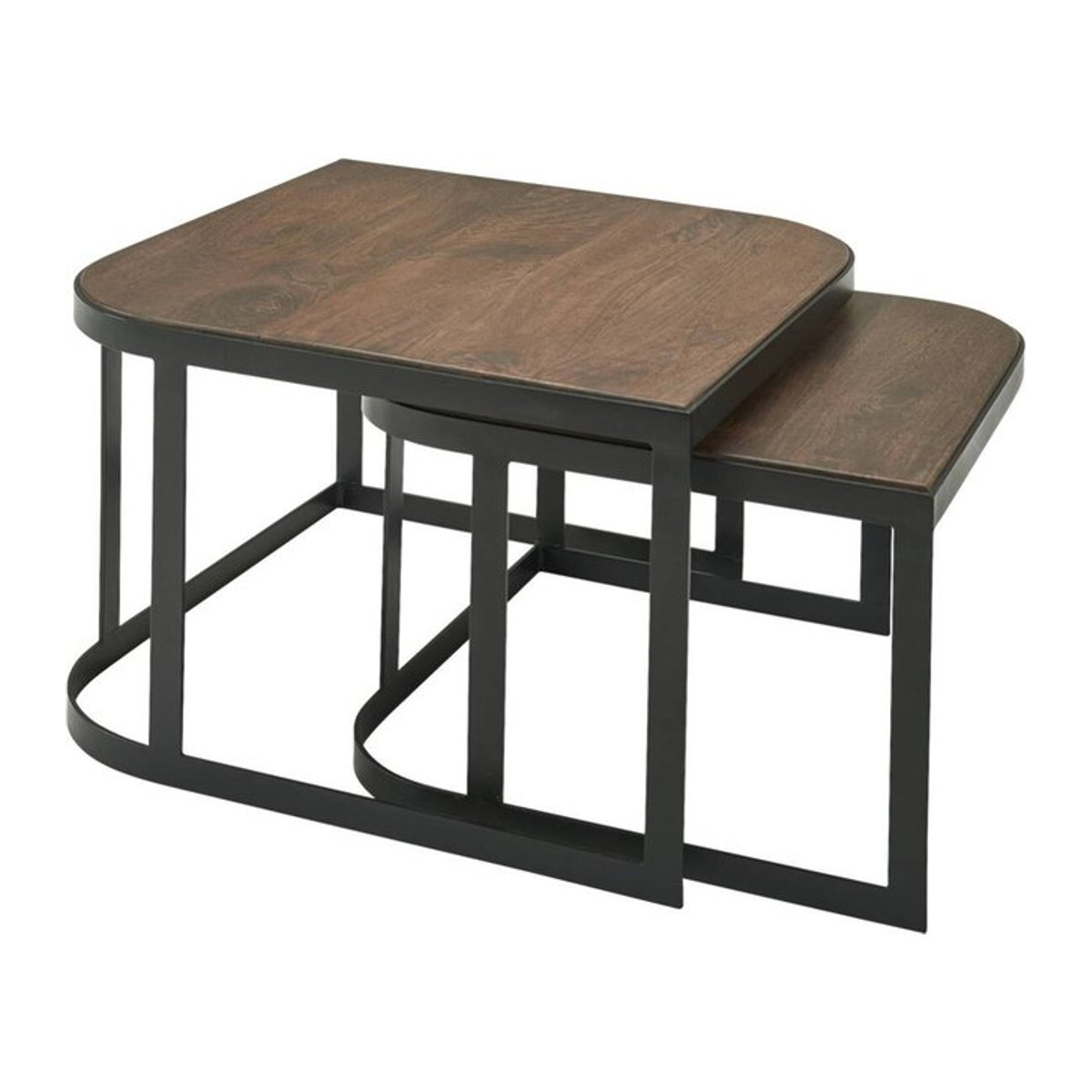 Wohnling Beistelltisch 2er-Set im Industrial Design aus Massivholz und Metall in Schwarz und Natur - Bild 1