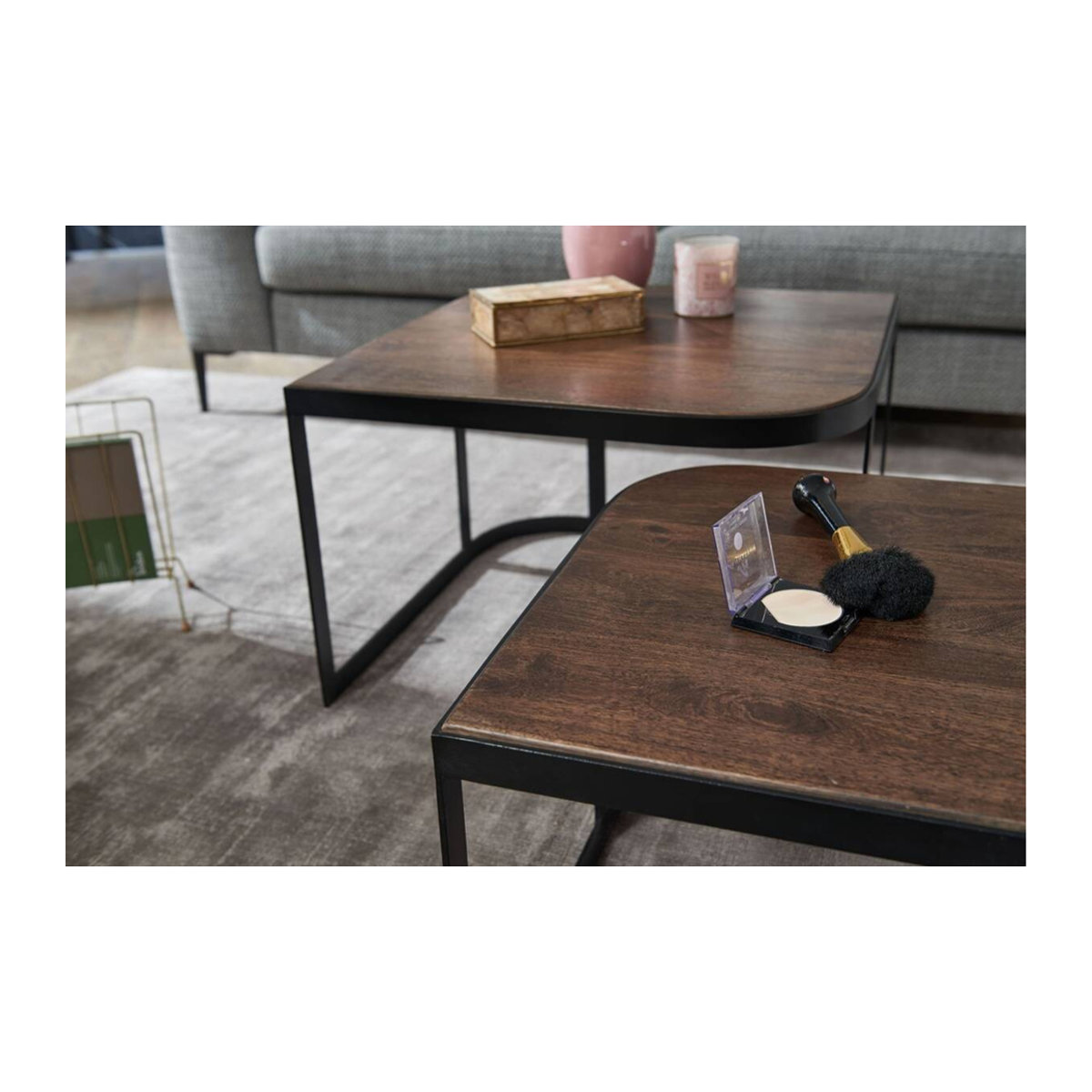 Wohnling Beistelltisch 2er-Set im Industrial Design aus Massivholz und Metall in Schwarz und Natur - Bild 3