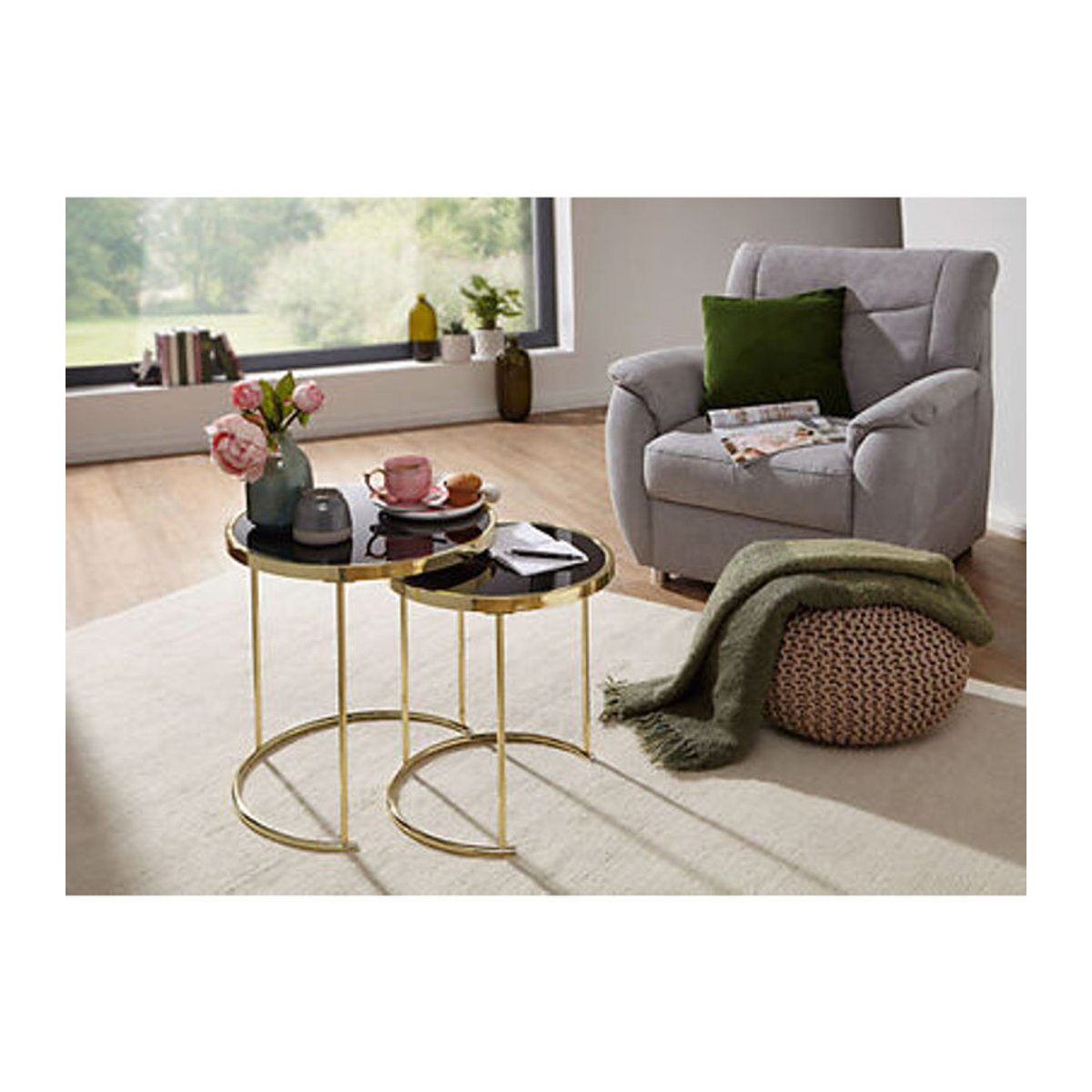 Wohnling Beistelltisch 2er-Set Modern Glamour aus Metall und Glas in Schwarz und Gold - Bild 3
