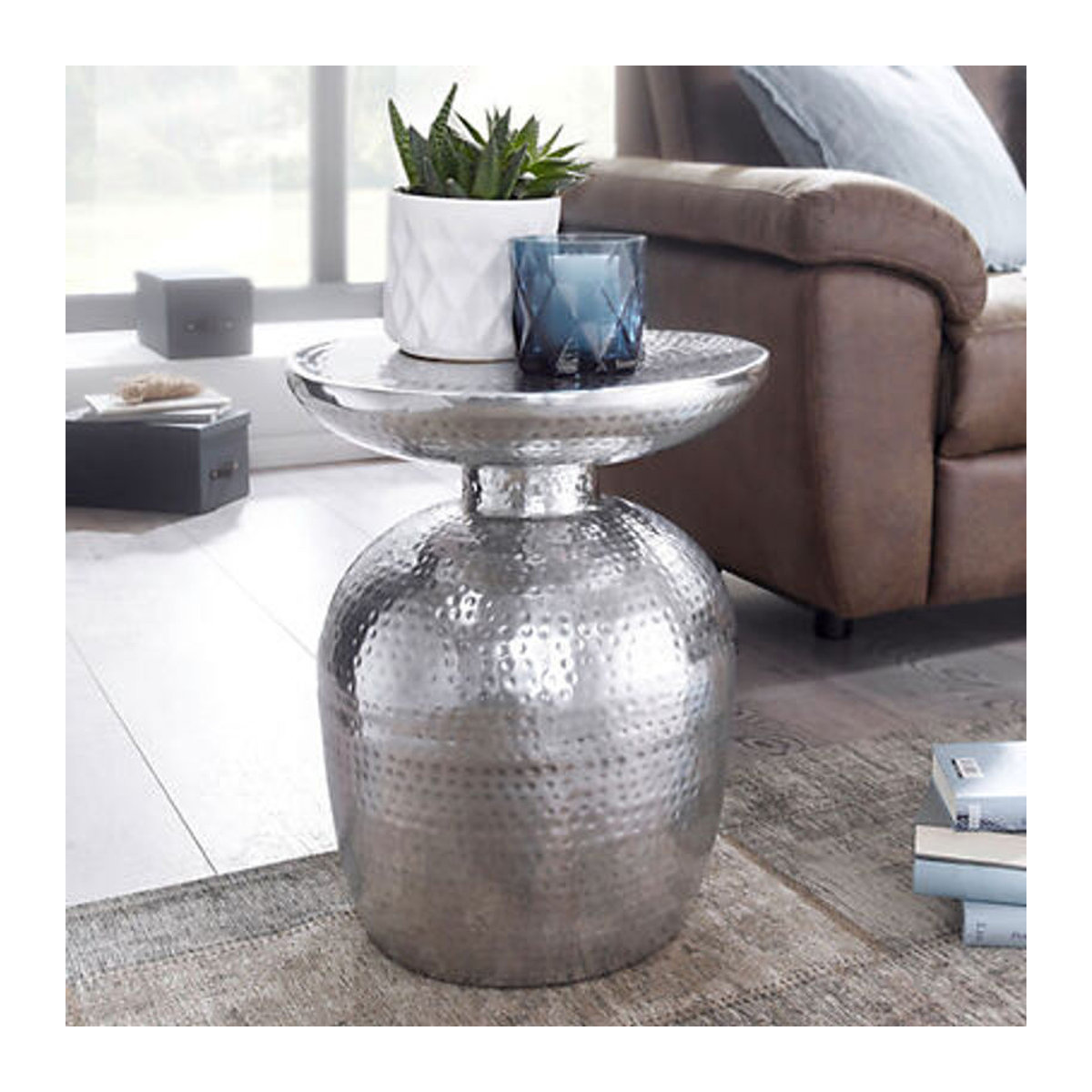 Wohnling Beistelltisch aus Aluminium in Silber, rund, Modern & Orientalisch, B/T/H: 36,5 x 36,5 x 46 cm - Bild 4