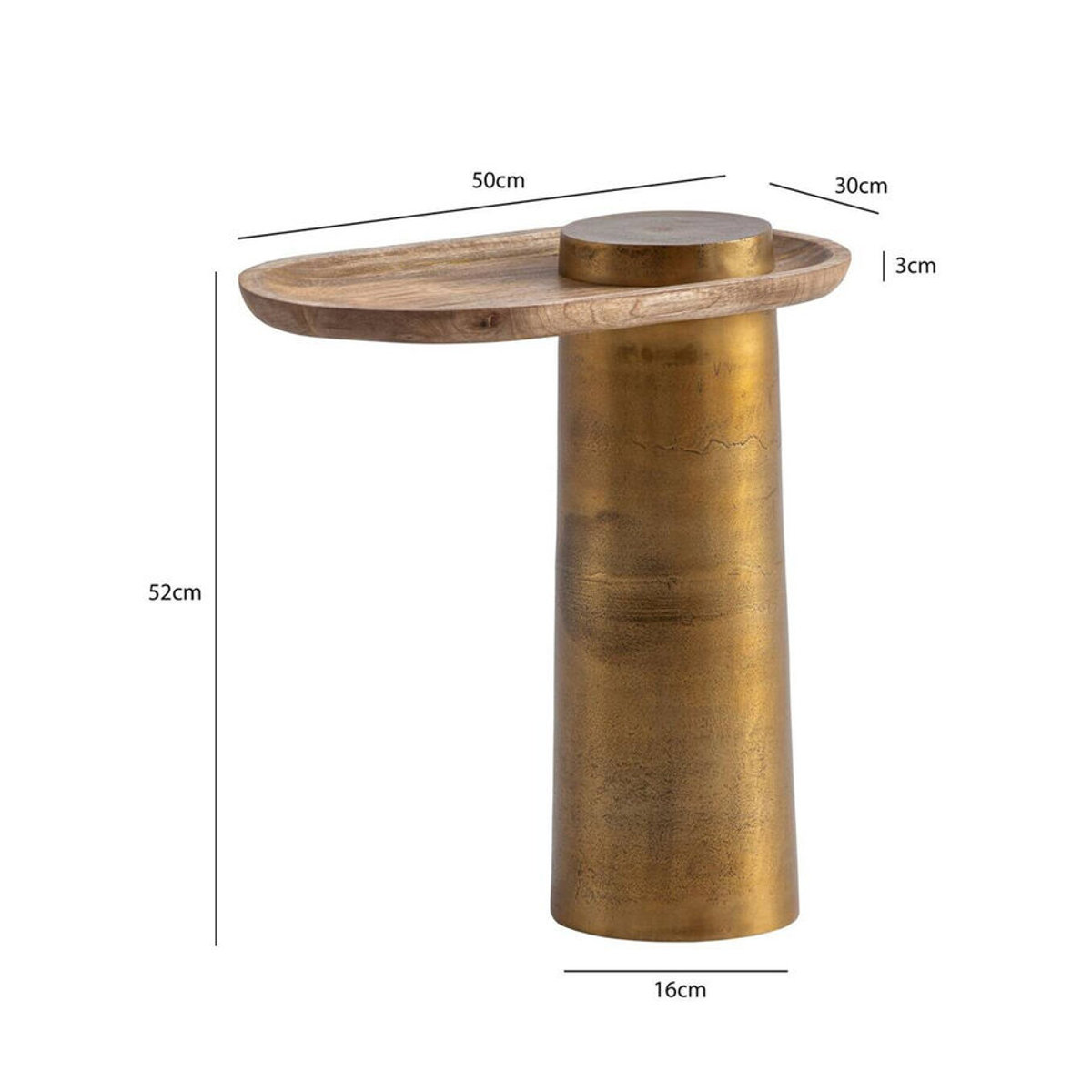 Wohnling Beistelltisch Modern aus Massivholz und Aluminium in Braun und Gold, B/H/T: 50 x 52 x 30 cm - Bild 4