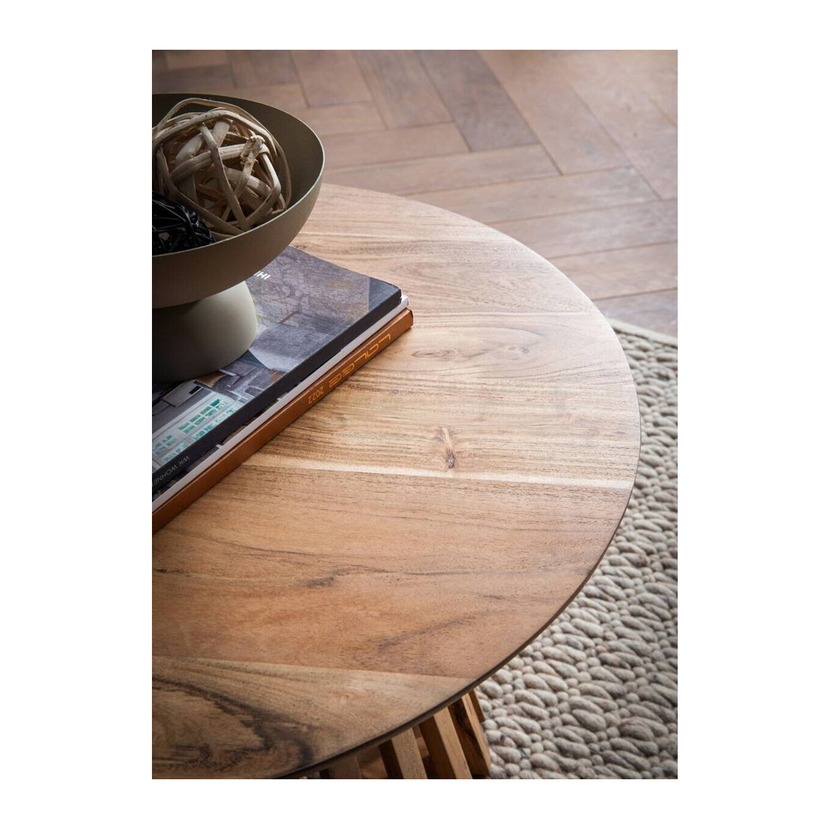 Wohnling Couchtisch aus Akazie Massivholz Rund Braun H: 40 cm, B: 60 cm, T: 60 cm - Bild 2