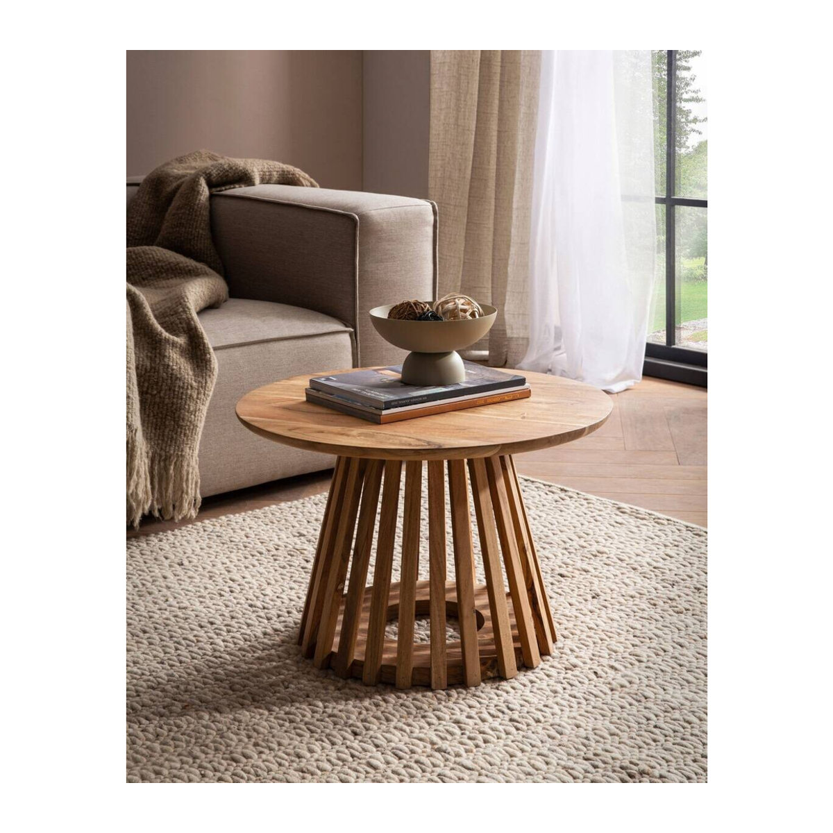 Wohnling Couchtisch aus Akazie Massivholz Rund Braun H: 40 cm, B: 60 cm, T: 60 cm - Bild 4