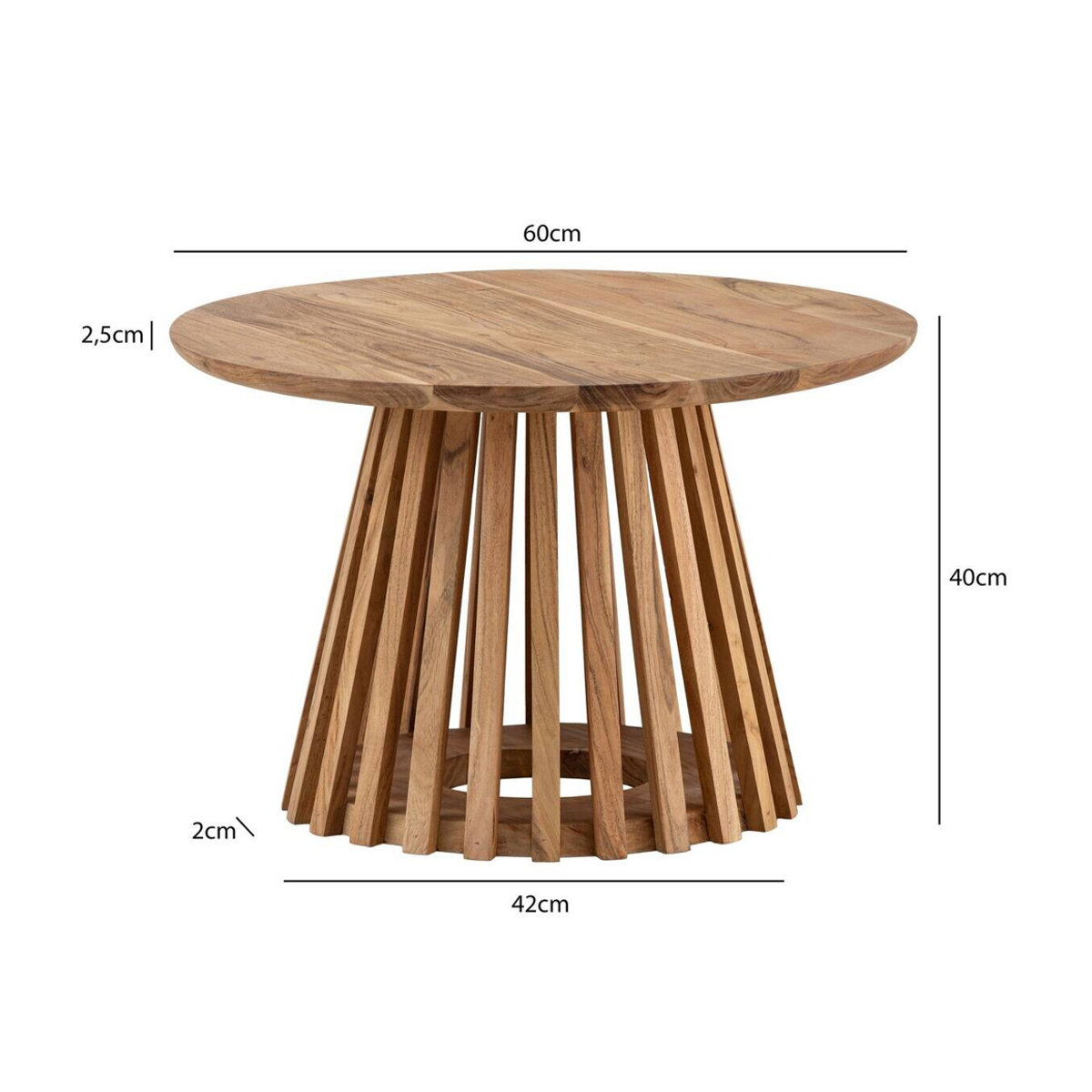 Wohnling Couchtisch aus Akazie Massivholz Rund Braun H: 40 cm, B: 60 cm, T: 60 cm - Bild 5