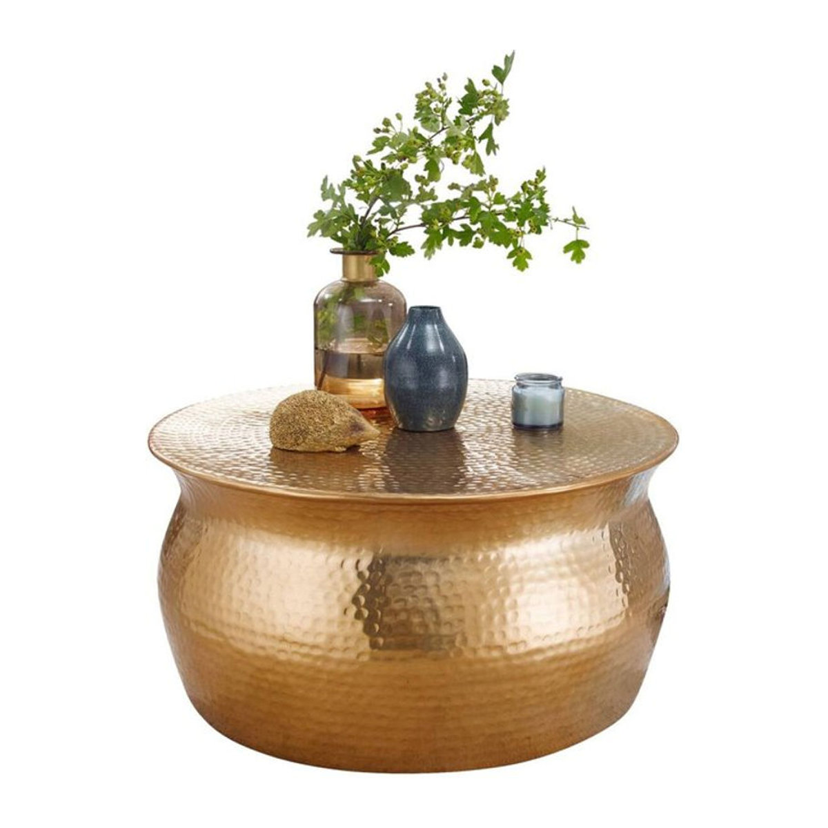Wohnling Couchtisch aus Aluminium in Gold, rund, modern und orientalisch, B/H/T: 60 x 30 x 60 cm - Bild 1
