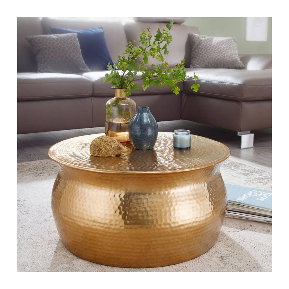 Wohnling Couchtisch aus Aluminium in Gold, rund, modern und orientalisch, B/H/T: 60 x 30 x 60 cm - Bild 2