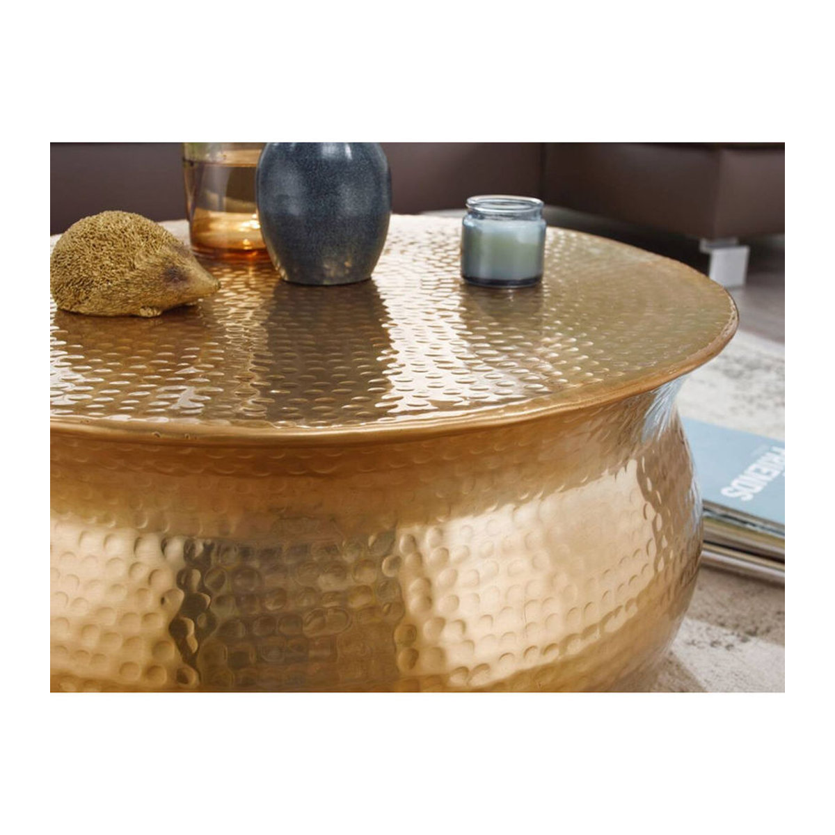 Wohnling Couchtisch aus Aluminium in Gold, rund, modern und orientalisch, B/H/T: 60 x 30 x 60 cm - Bild 4