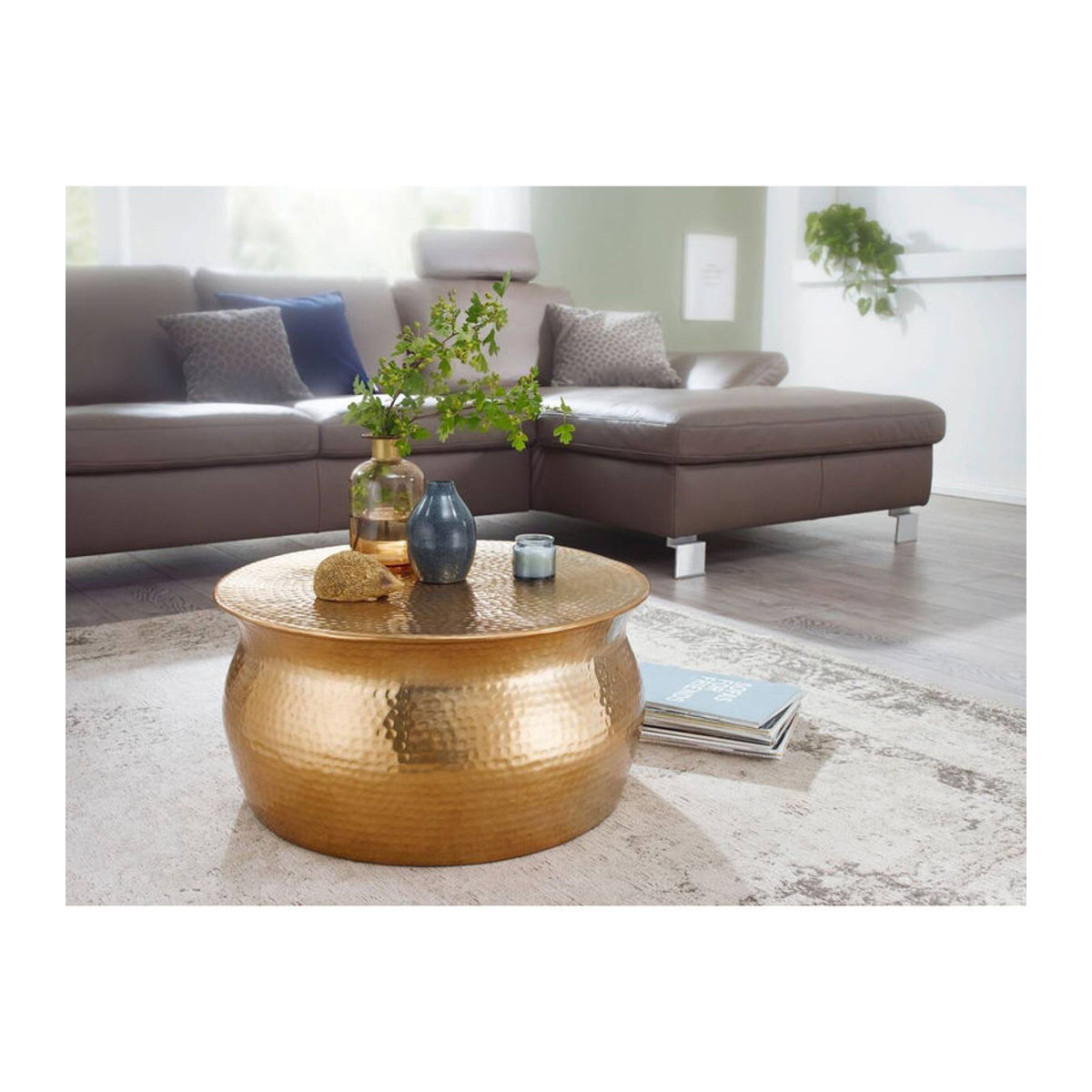 Wohnling Couchtisch aus Aluminium in Gold, rund, modern und orientalisch, B/H/T: 60 x 30 x 60 cm - Bild 5