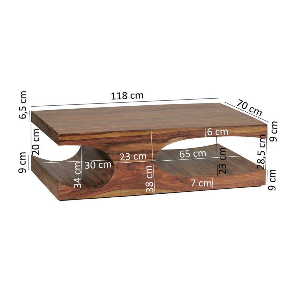 Wohnling Couchtisch aus Massivholz in Braun, modern und rechteckig, B/H/T: 118 x 38 x 70 cm - Bild 2