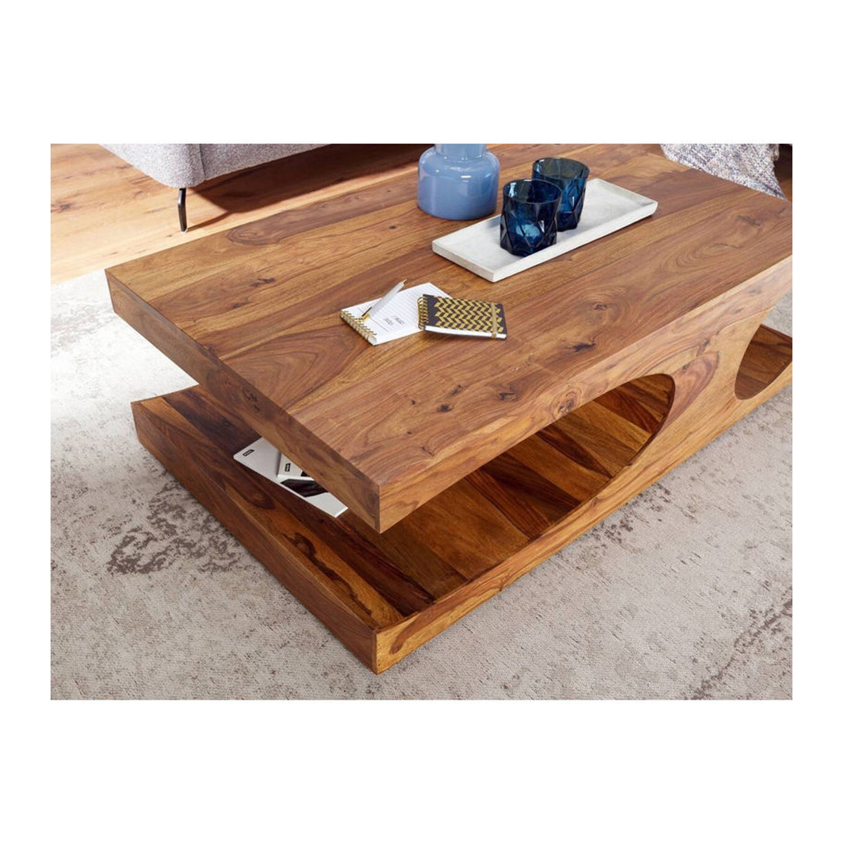Wohnling Couchtisch aus Massivholz in Braun, modern und rechteckig, B/H/T: 118 x 38 x 70 cm - Bild 3