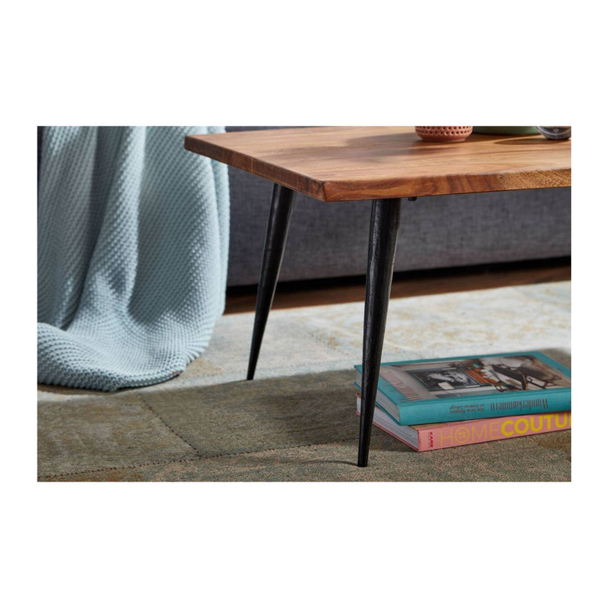 Wohnling Couchtisch aus Massivholz und Edelstahl in Braun, modern und rechteckig, B/H/T: 60 x 40 x 110 cm - Bild 2