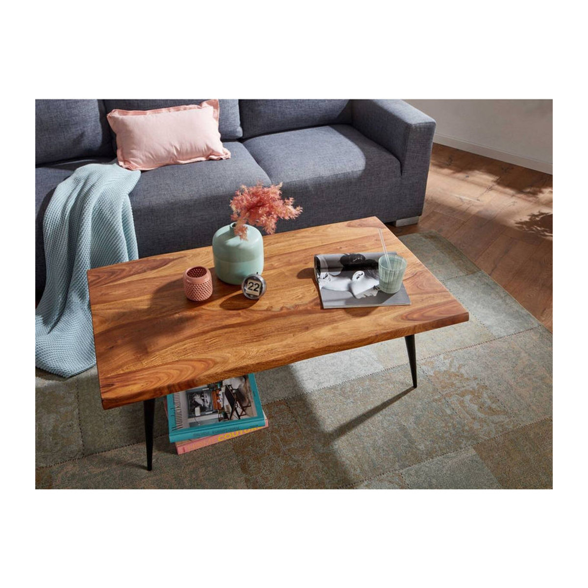 Wohnling Couchtisch aus Massivholz und Edelstahl in Braun, modern und rechteckig, B/H/T: 60 x 40 x 110 cm - Bild 3