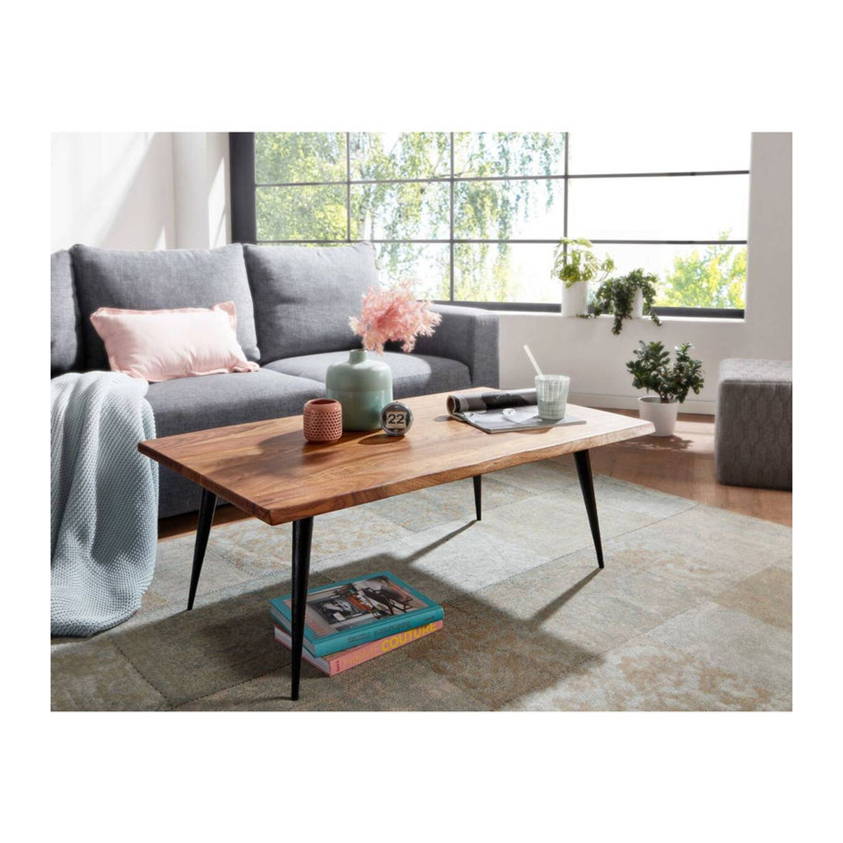 Wohnling Couchtisch aus Massivholz und Edelstahl in Braun, modern und rechteckig, B/H/T: 60 x 40 x 110 cm - Bild 4