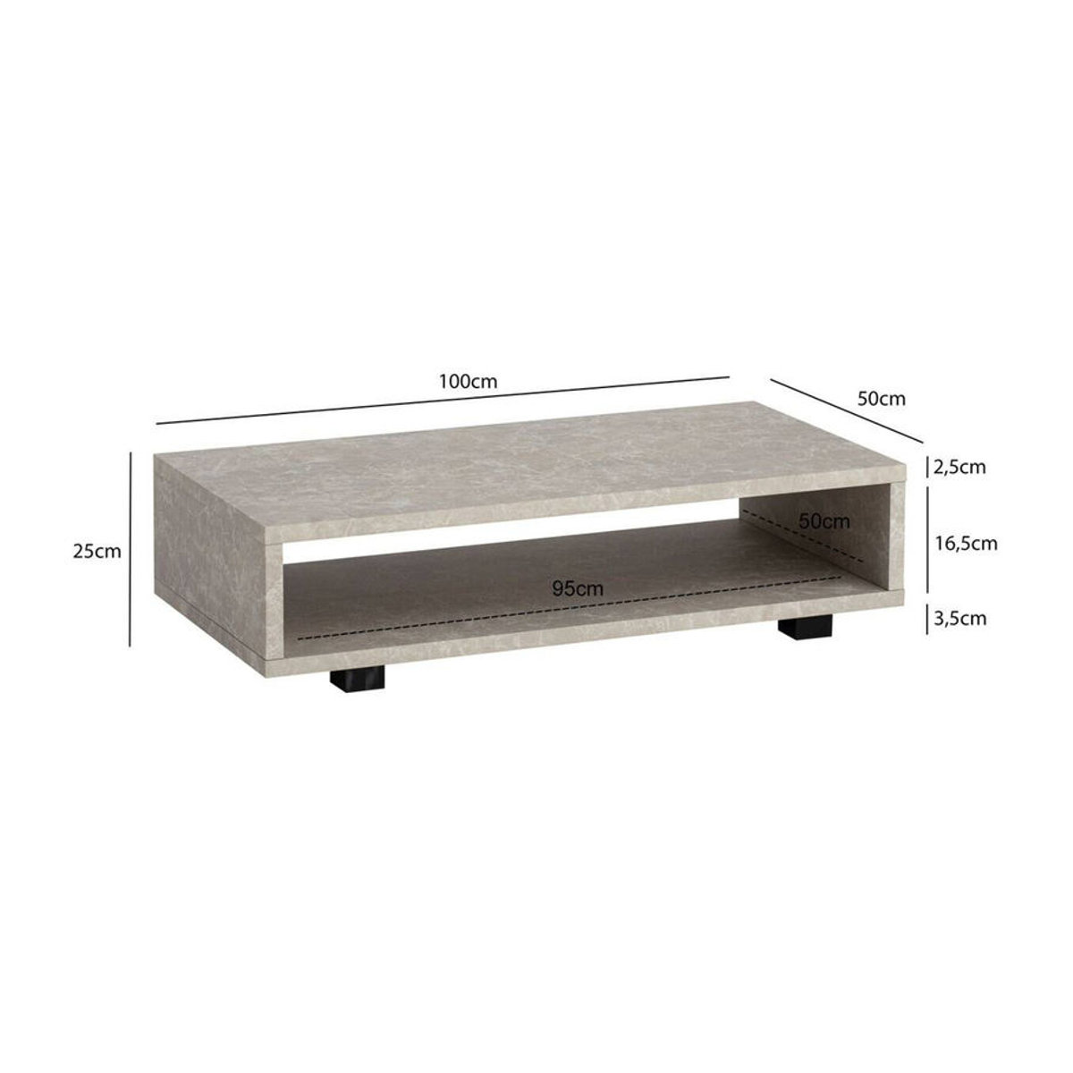 Wohnling Couchtisch Beige Schwarz Rechteckig B/H/T: 100 x 25 x 50 cm - Bild 3