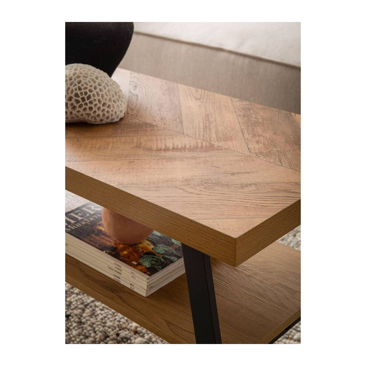 Wohnling Couchtisch Industrial Design aus Eiche Natur und Schwarz, B/H/T: 100 x 41 x 40 cm - Bild 5