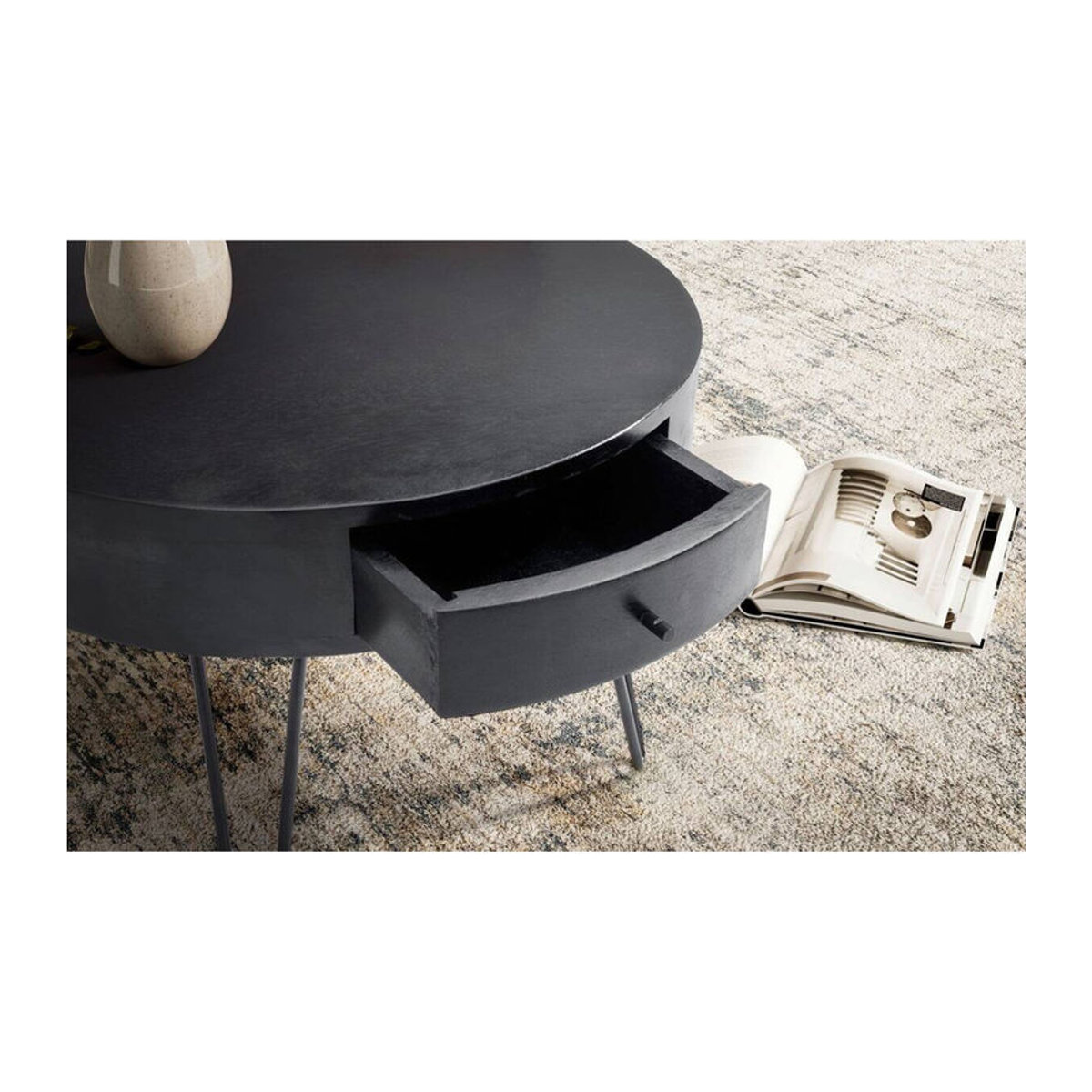 Wohnling Couchtisch Industrial Design aus Mango Massivholz und Metall Schwarz B/H/T: 60 x 43 x 60 cm - Bild 3