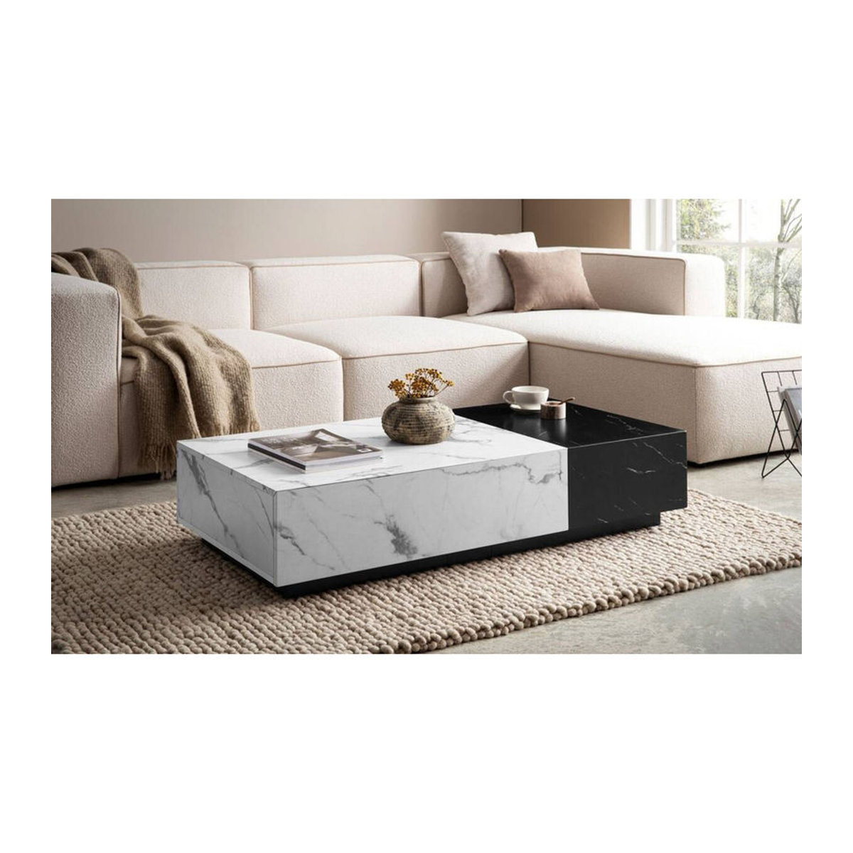 Wohnling Couchtisch modern in Schwarz und Weiß Marmor Optik B/T/H: 120 x 60 x 28 cm - Bild 2