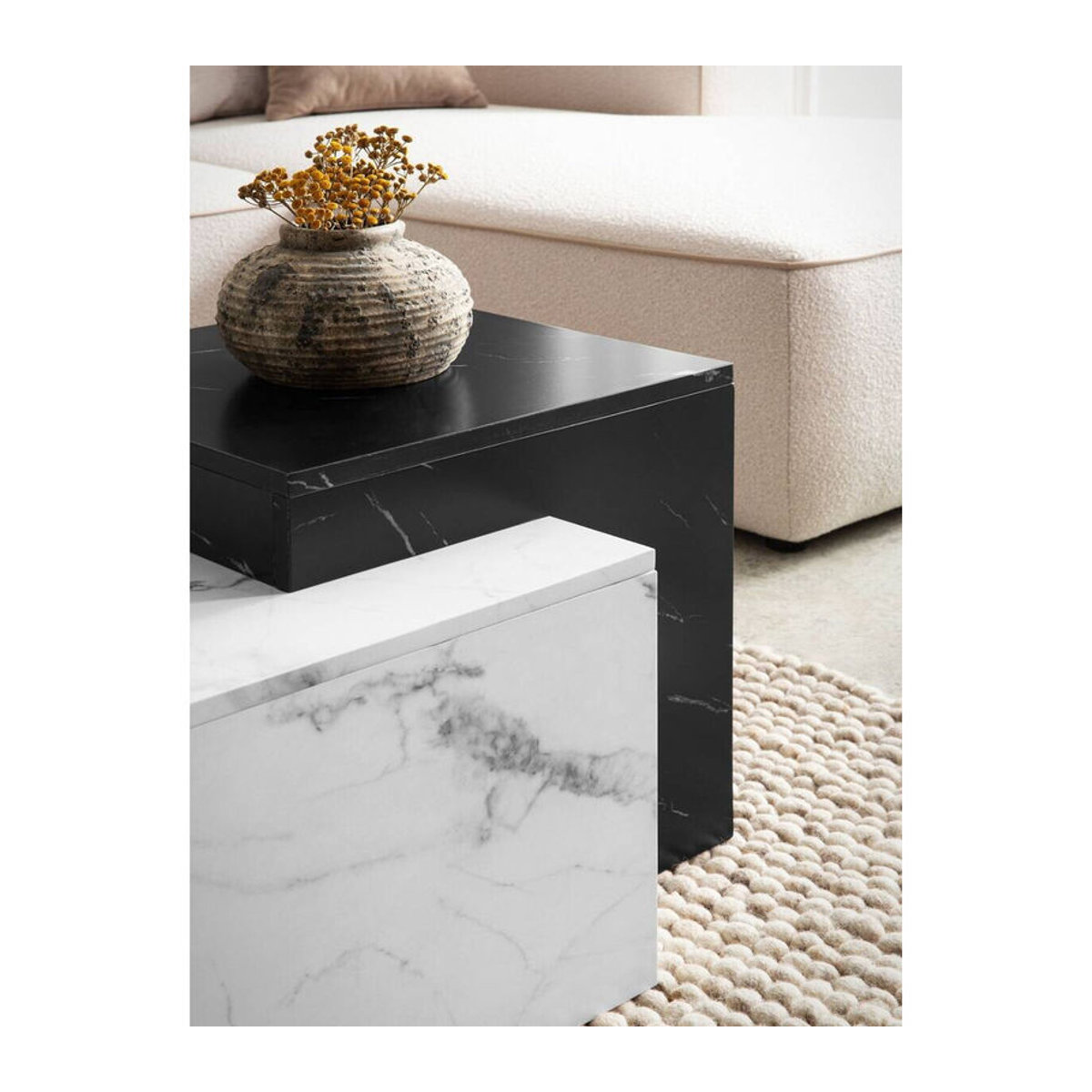 Wohnling Couchtisch Modern in Schwarz/Weiß mit Marmor-Optik, Rechteckig, B/H/T: 120 x 40 x 60 cm - Bild 2