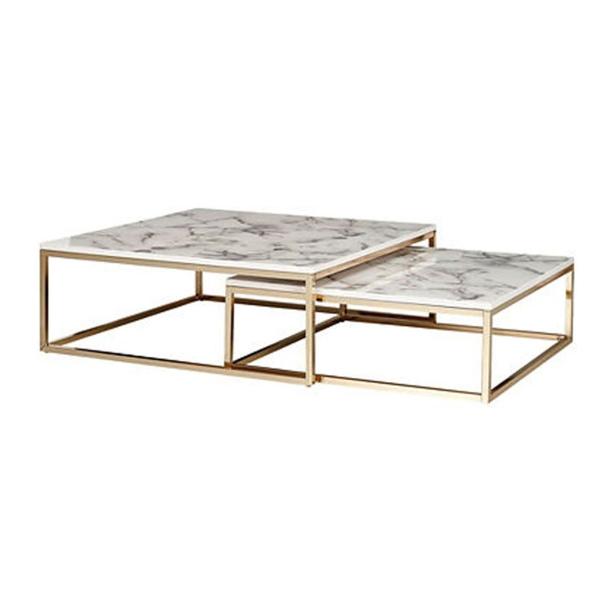 Wohnling Design Couchtisch 2er Set Modern in Weiß mit Marmor-Optik und Metallgestell Quadratisch - Bild 2
