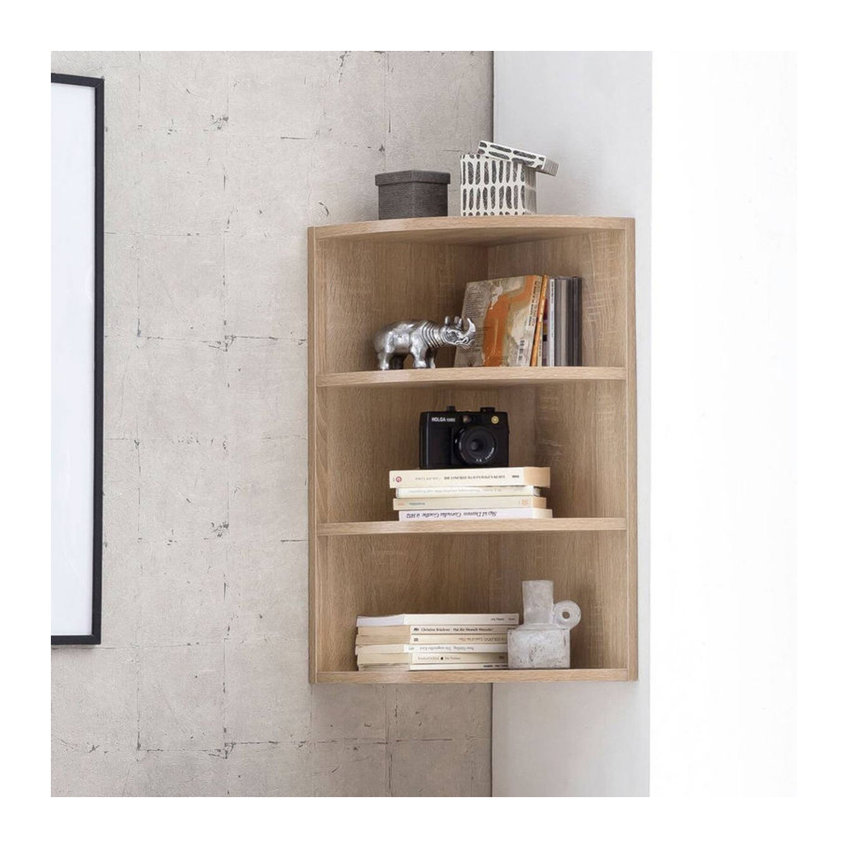 Wohnling Eckregal Eiche Natur in minimalistischem Design, Wandmontage, B/H/T: 30 x 60 x 30 cm - Bild 1