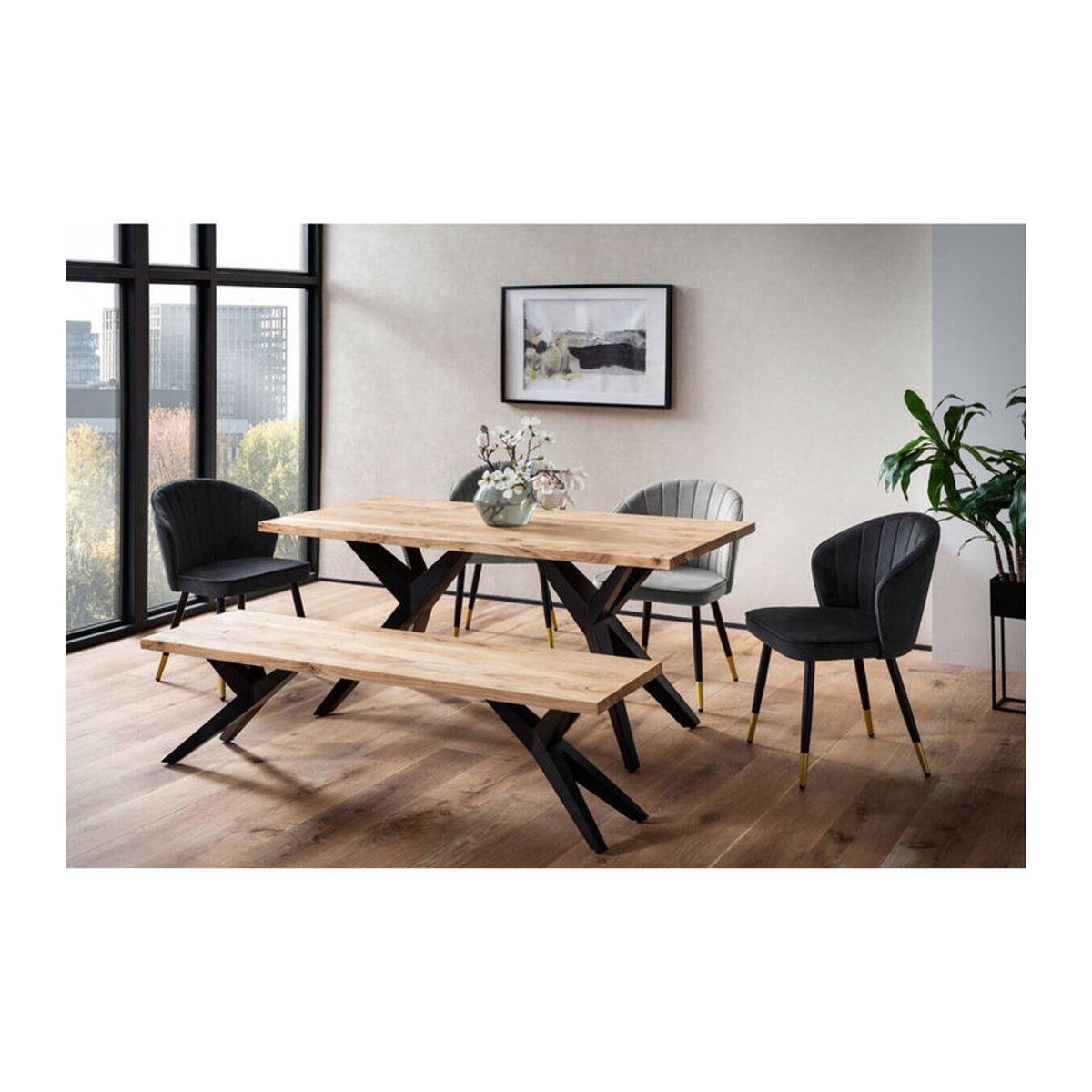 Wohnling Esstisch im Industrial Design aus Akazien-Massivholz und Metall, Rechteckig, B/H/T: 160 x 76 x 80 cm, Schwarz/Weiß/Braun - Bild 2