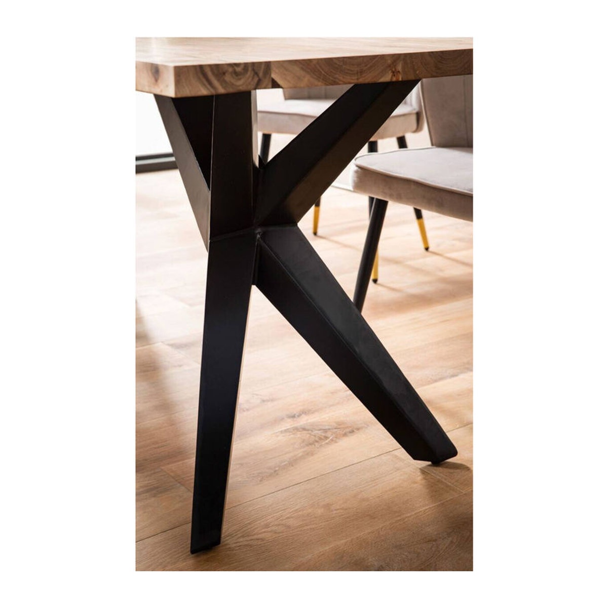 Wohnling Esstisch im Industrial Design aus Akazien-Massivholz und Metall, Rechteckig, B/H/T: 160 x 76 x 80 cm, Schwarz/Weiß/Braun - Bild 3