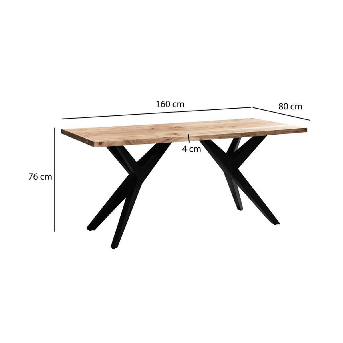 Wohnling Esstisch im Industrial Design aus Akazien-Massivholz und Metall, Rechteckig, B/H/T: 160 x 76 x 80 cm, Schwarz/Weiß/Braun - Bild 4