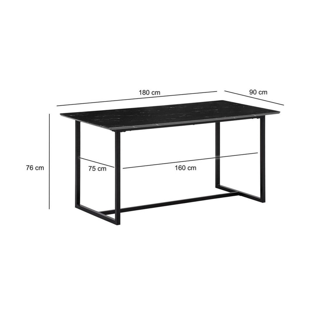 Wohnling Esstisch in Marmoroptik Schwarz, modern und minimalistisch, rechteckig, B/T/H: 180 x 90 x 76 cm - Bild 3