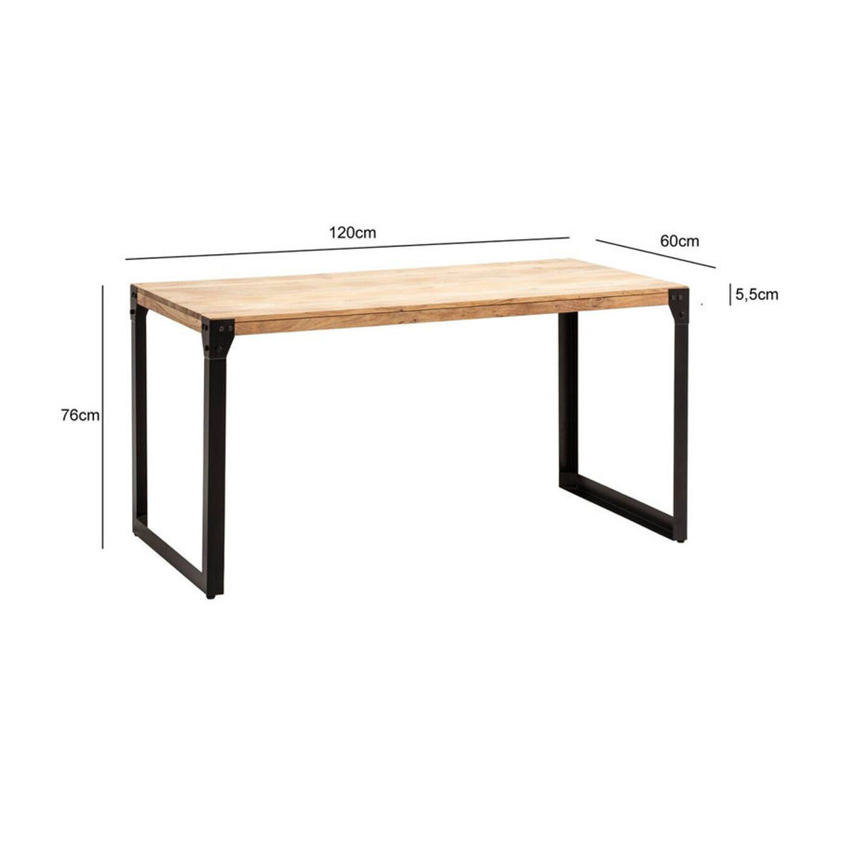 Wohnling Esstisch Industrial aus Akazie Massivholz und Metall, Braun, B/T/H: 120 x 60 x 76 cm - Bild 4