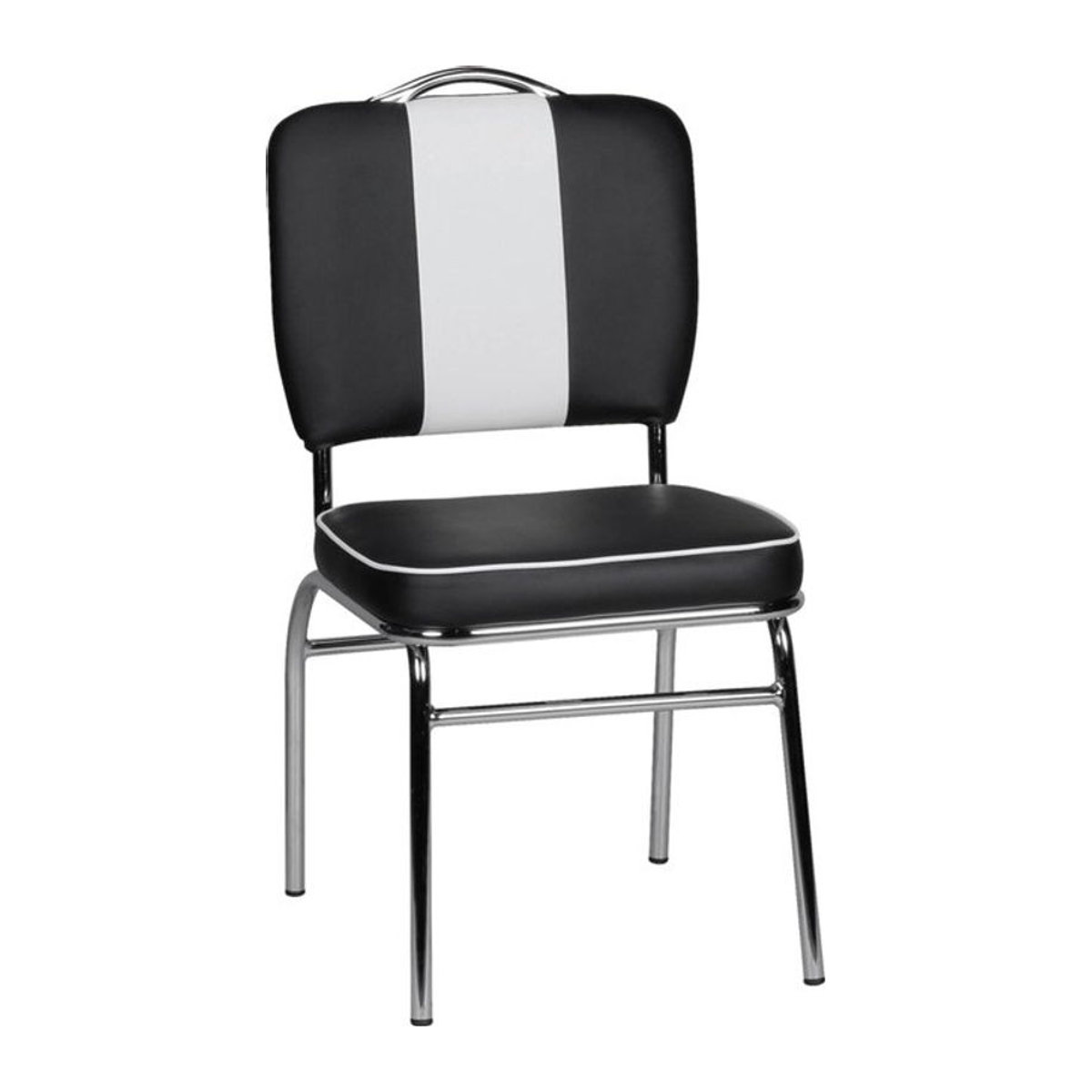 Wohnling Esszimmerstuhl American Diner Retro Polsterstuhl aus Kunstleder und Metall in Schwarz/Weiß/Chrom B/H/T: 45 x 90 x 47 cm - Bild 1