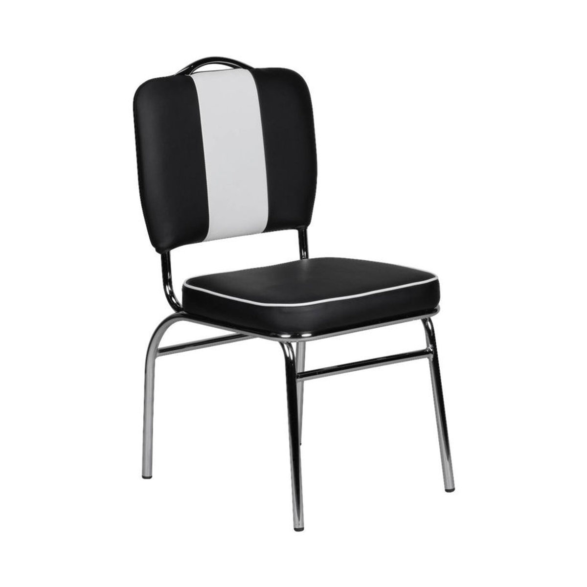 Wohnling Esszimmerstuhl American Diner Retro Polsterstuhl aus Kunstleder und Metall in Schwarz/Weiß/Chrom B/H/T: 45 x 90 x 47 cm - Bild 3